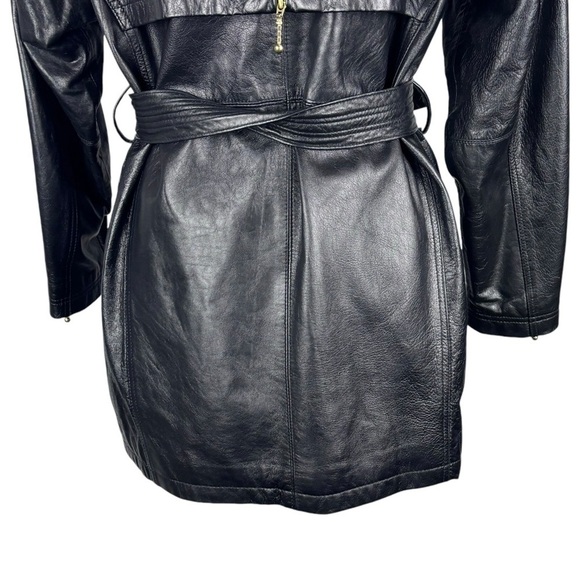 VINTAGE PROMODA GENUINE LEATHER BLACK CLASSIC ASYMMETRIC ZIP FRONT BELTED JACKET - Picture 12 of 16